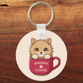 Porte-clés Cute Cat in Coffee Mug Beige Custom Text (Recto)