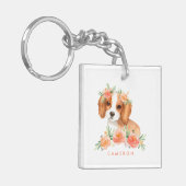 Porte-clés Cute Cavalier King Charles Spaniel Orange Fleurs (Devant gauche)