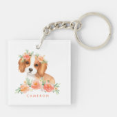 Porte-clés Cute Cavalier King Charles Spaniel Orange Fleurs (Dos)