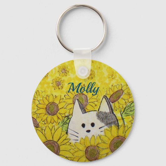 Porte-clés Cute chat dans un champ de tournesol (Recto)