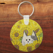 Porte-clés Cute chat dans un champ de tournesol (Verso)