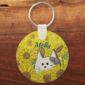 Porte-clés Cute chat dans un champ de tournesol (Recto)