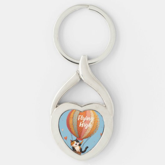 Porte-clés Cute Chat Hot Air Balloon Whimsical Art (Devant)