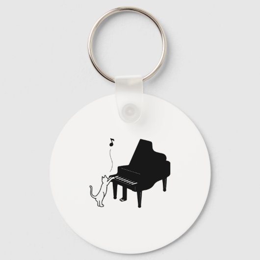 Porte-clés Cute Chat Jouer Piano Amusant Musicien Art (Recto)