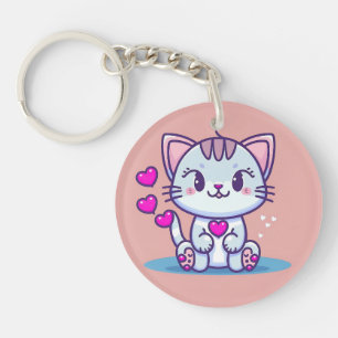 Porte-clés Cute Chat Kitten avec Coeurs Valentine Inspiré  