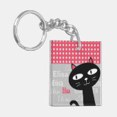 Porte-clés Cute Chat Noir Pois Rose Ajouter Votre Nom (Devant gauche)