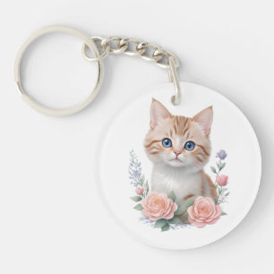 Porte-clés Cute Chat Rose Floral