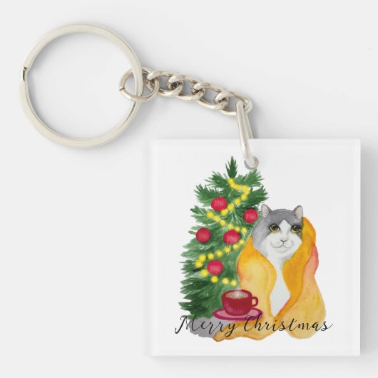 Porte-clés Cute chat sous une couverture confortable avec une (Devant)