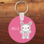 Porte-clés Cute Chibi Bunny Pink Personnalisé (Recto)