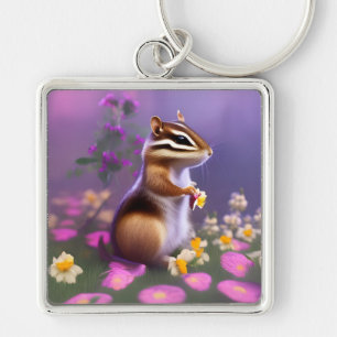 Porte-clés Cute Chipmunk en Fleurs