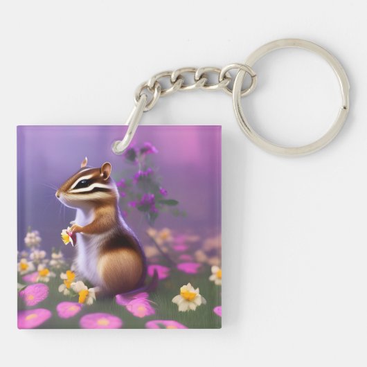 Porte-clés Cute Chipmunk en Fleurs (Dos)