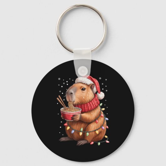 Porte-clés Cute Christmas Capybara With Ramen Bowl Holiday Te (Recto)