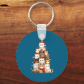 Porte-clés Cute Christmas Cats Tree Lights Holiday Kittens Il (Recto)