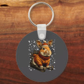 Porte-clés Cute Christmas Rabbit Sledding In Snow Funny Winte (Recto)