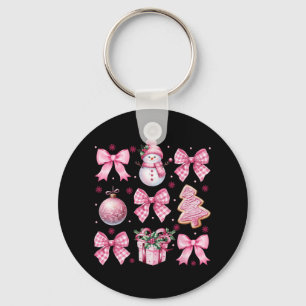 Porte-clés Cute Coquette Noël Pink Bows Père Noël Gingerbrea