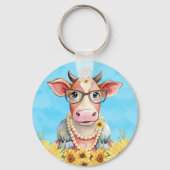 Porte-clés Cute Cow Sunflowers (Recto)
