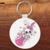 Porte-clés Cute crâne avec guitare rose (Recto)