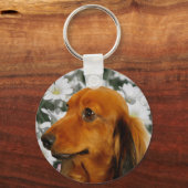 Porte-clés Cute Dachshund (Brown Long Haired) en Fleurs (Recto)