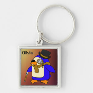 Porte-clés Cute dessin animé pingouin tannée cuir brun