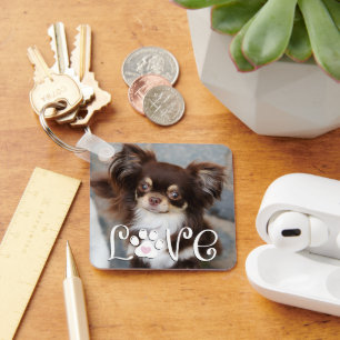 Porte-clés Cute Dog LOVE Empreinte de patte Photo personnalis