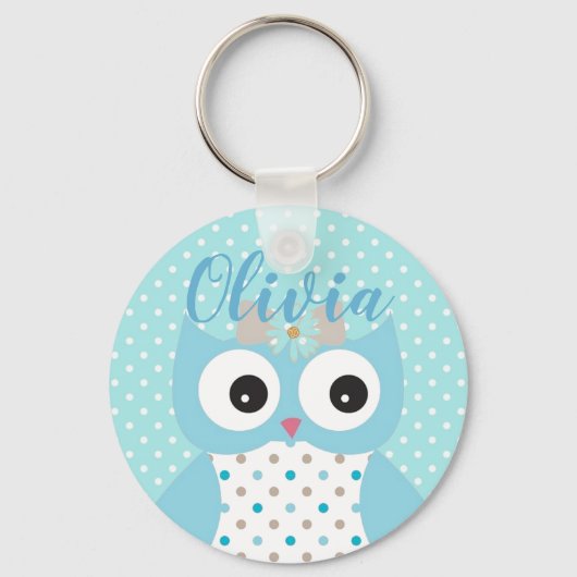 Porte-clés Cute Dotty Blue Owl Art Personnalisé (Recto)