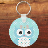 Porte-clés Cute Dotty Blue Owl Art Personnalisé (Verso)