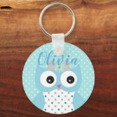 Porte-clés Cute Dotty Blue Owl Art Personnalisé (Recto)
