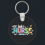 Porte-clés Cute Easter Nurse Medical Humor<br><div class="desc">Colorful lettering with a nurse hat, stethoscope, flowers and playful medical symbols. A cheerful graphic celebrating caring nurses and healthcare professionals during the Easter season with a bright and friendly hospital atmosphere.</div>