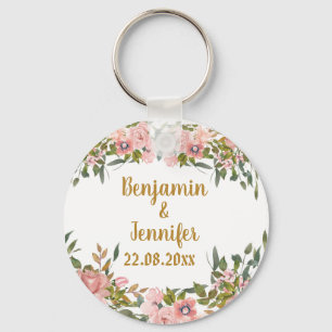 Porte-clés Cute Eegant Rose Floral Verdure et Mariage or