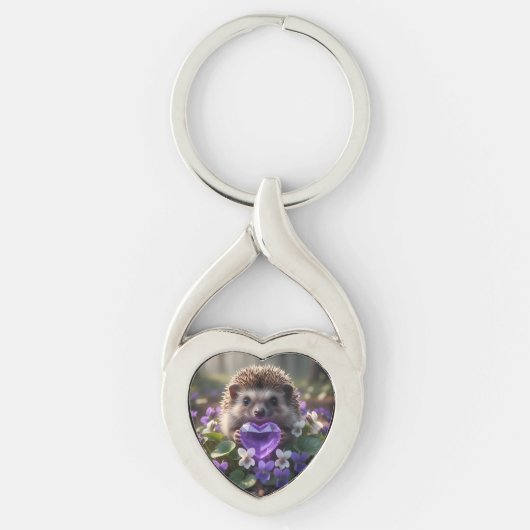 Porte-clés Cute February Hedgehog with Amethyst Heart (Devant)