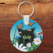 Porte-clés Cute Fluffy Black Kitten et Daisy Art (Recto)
