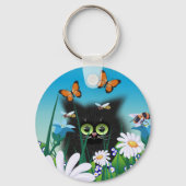 Porte-clés Cute Fluffy Black Kitten et Daisy Art (Verso)