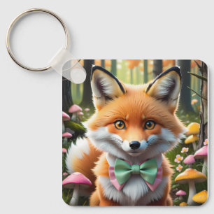 Porte-clés Cute Fox avec arc vert et rose