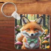 Porte-clés Cute Fox avec arc vert et rose (Recto)