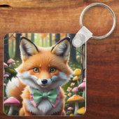 Porte-clés Cute Fox avec arc vert et rose (Verso)