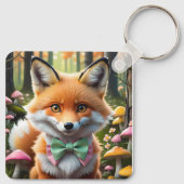 Porte-clés Cute Fox avec arc vert et rose (Dos)