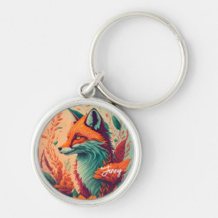 Porte-clés Cute Fox avec fleurs - Jenny
