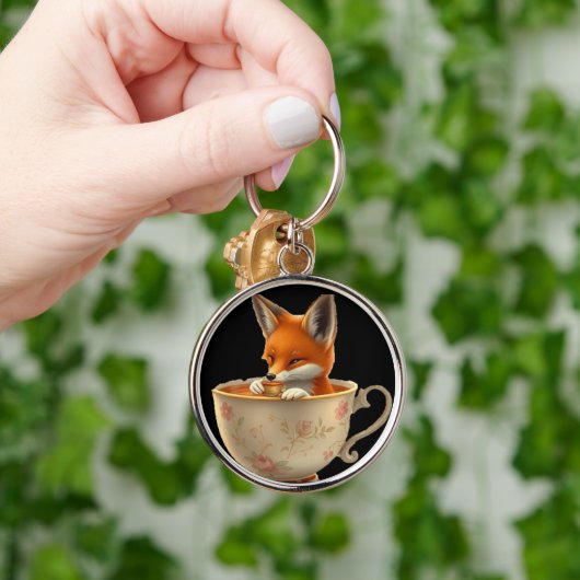 Porte-clés Cute Fox Drinking Tea on Keychain (Main)