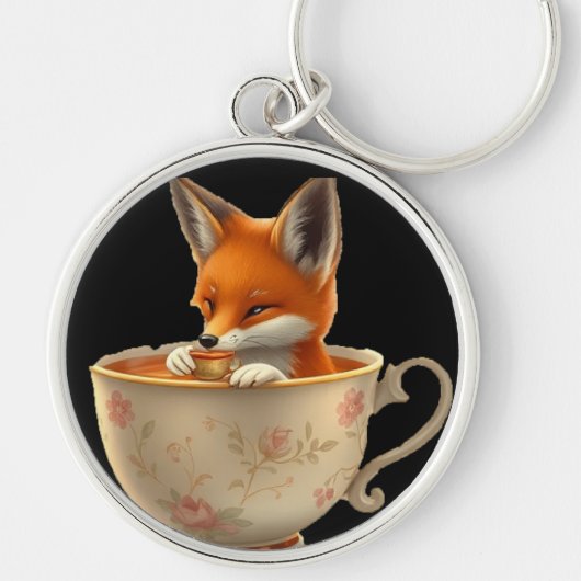 Porte-clés Cute Fox Drinking Tea on Keychain (Devant)