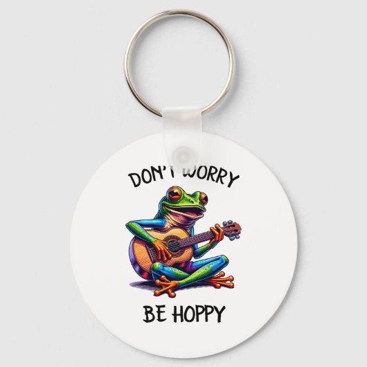 Porte-clés Cute Frog Playing A Guitar Dont Worry Be Hoppy _2  (Recto)