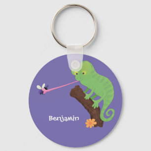 Porte-clés Cute funny green happy chameleon lizard cartoon