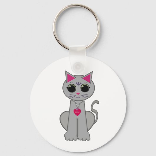 Porte-clés Cute Funny Happy Grey Chat (Recto)