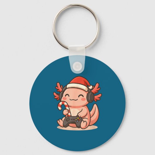Porte-clés Cute Gamer Axolotl Christmas Design  (Recto)