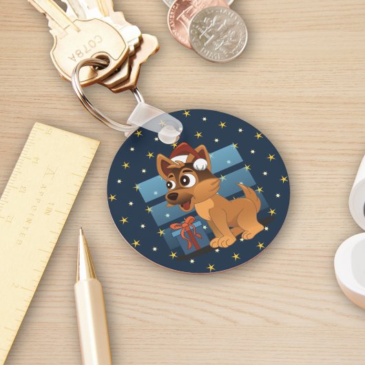 Porte-clés Cute German Shepherd puppy Cartoon Starry night