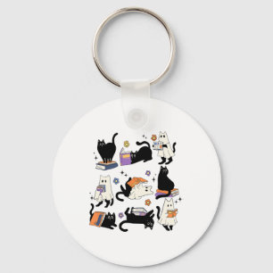 Porte-clés Cute Ghost Black Cat Lecture Livres Éffrayant Hall