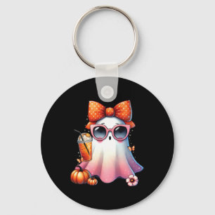 Porte-clés Cute Ghost Boire Café Avec Halloween Bow Femmes