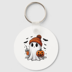 Porte-clés Cute Ghost Boire Café Halloween Ghost Ice Cof