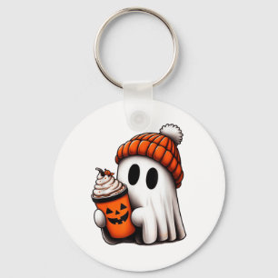 Porte-clés Cute Ghost Boire Café Halloween Ghost Ice Cof