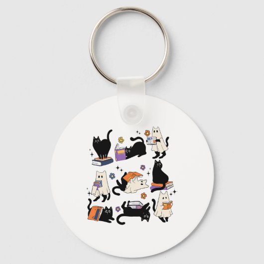 Porte-clés Cute Ghost Chat Lecture Livres Lover Bookish Hallo (Recto)