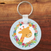 Porte-clés Cute Giraffe avec une aquarelle fleurie Wreath (Recto)